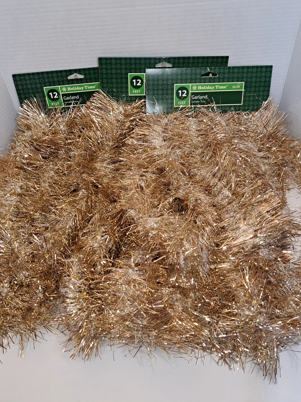 Holiday Time 12-Foot Tinsel Gold Garland Lot of 3 all are new